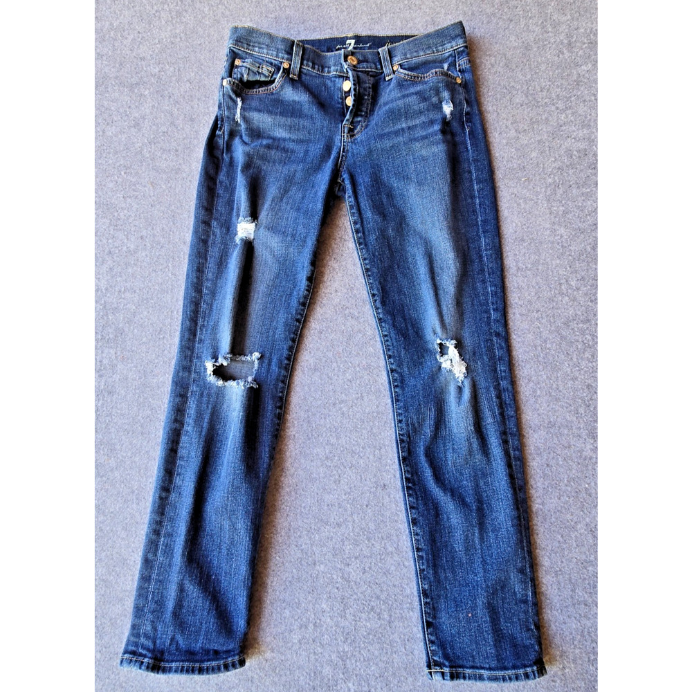 7 For All Mankind Women's Jeans Josefina Skinny Boyfriend Distressed Size 25